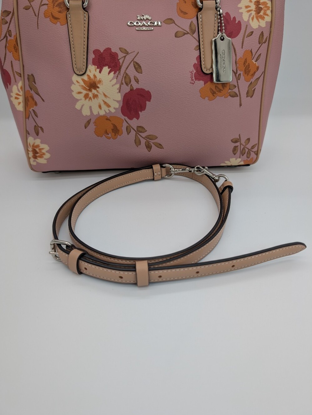 Coach Surrey Carryall Pink Peony Floral Purse Crossbody 2019 F72643 With COA - Picture 5 of 15
